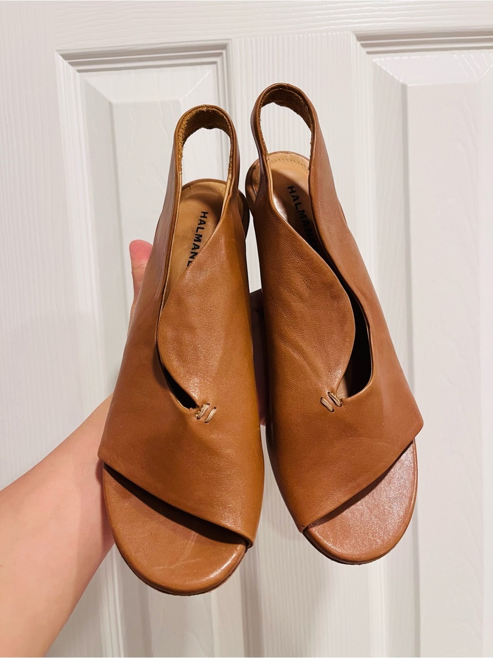 Halmanera Women's Tan Leather Slingback Italian Leather Sandals Size 40